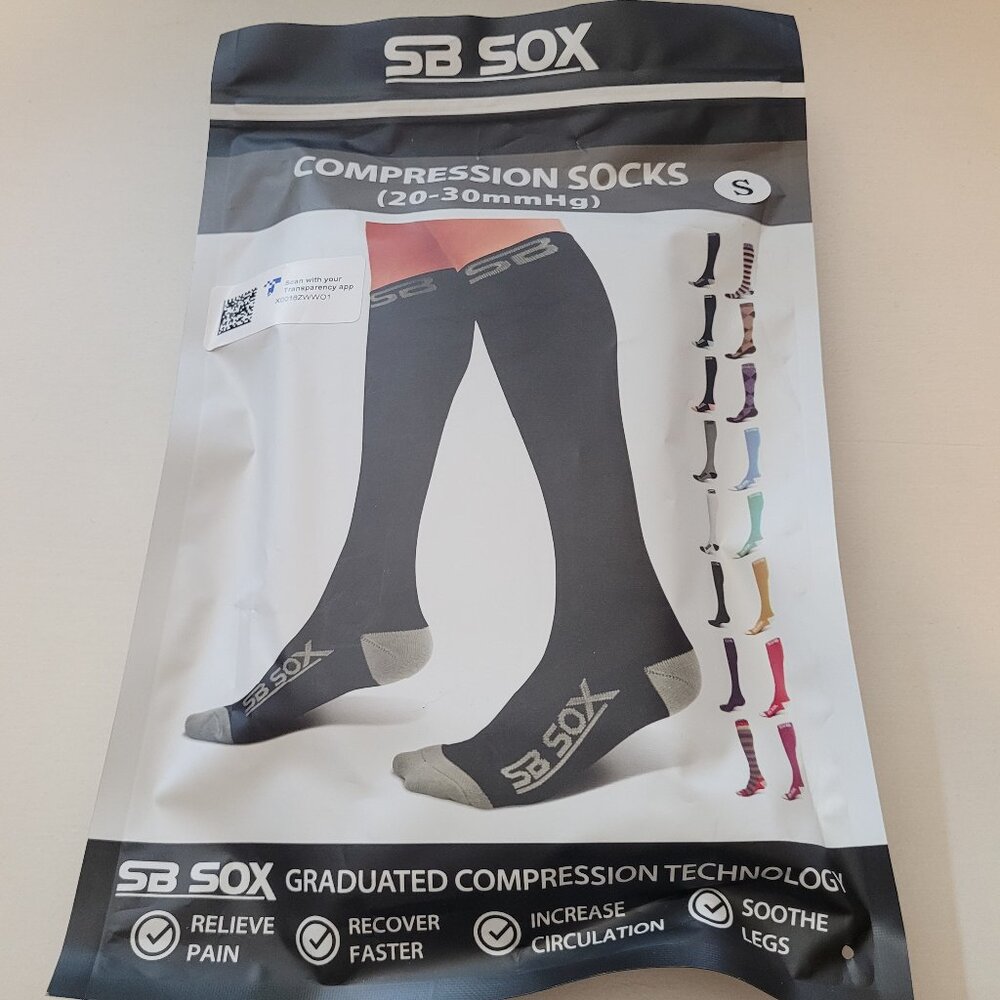 SB SOX Compression Socks Black/Gray, 20-30 mmHg  SIZE Small